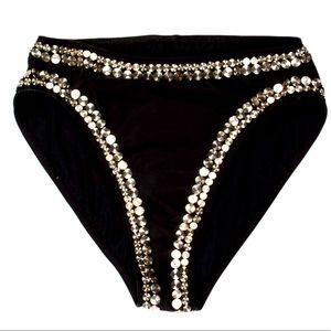 Norma Kamali Black and Silver Embellished Swim Bottom